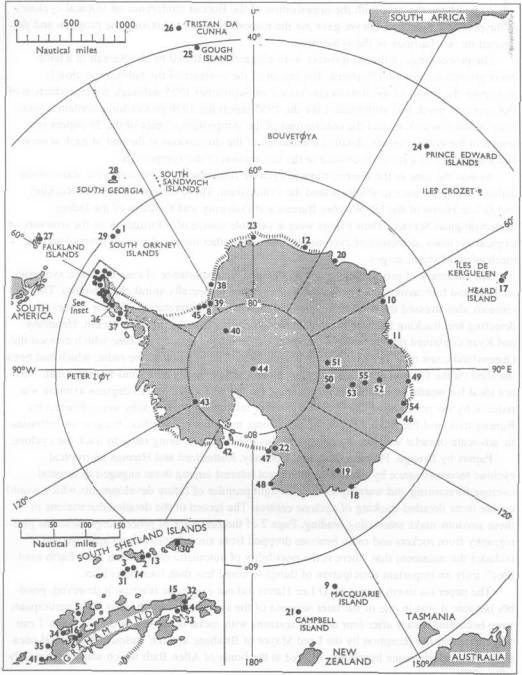 Map showing stations in Antarctica