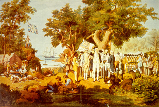 Cook taking possession of the Australian continent on behalf of the British Crown in 1770